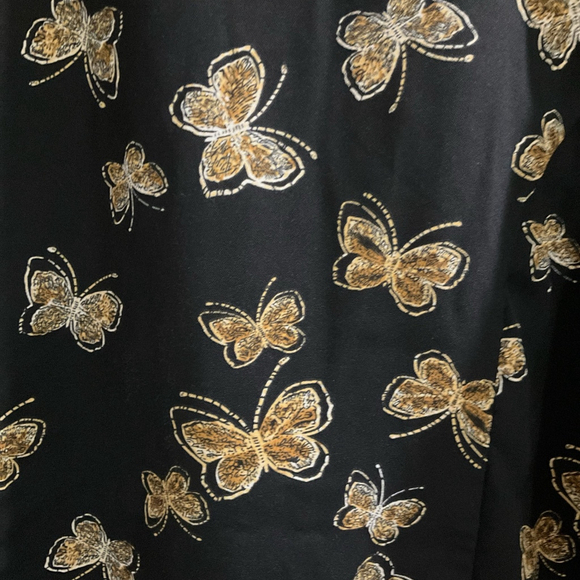 Unique Vintage Black gold butterfly print boho blouse tie front flutter sleeves - Picture 7 of 8